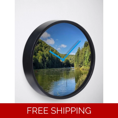 Clock Black natural Bamboo Wood Lake Perry